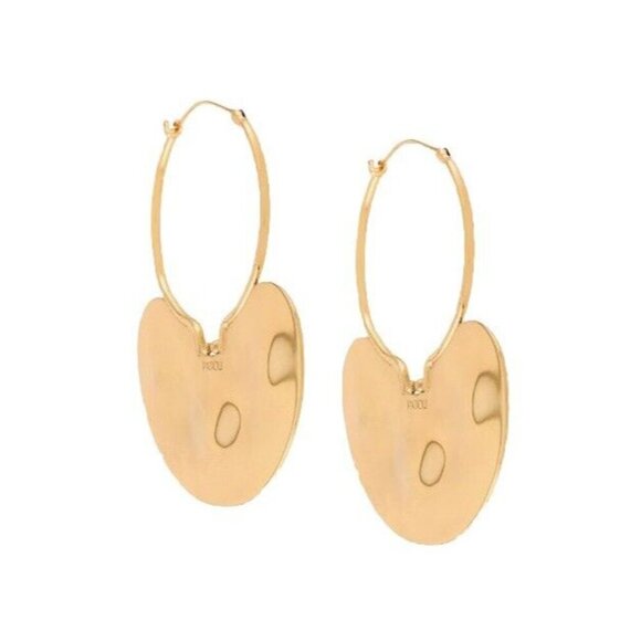 Jean Patou Small Gold-Tone Hammered Hoop Earrings Plated Brass Post Back $525 - Picture 2 of 7